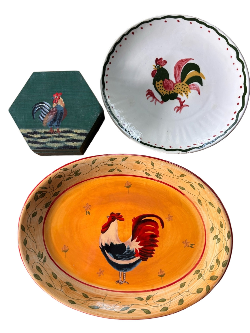 Vintage 3-piece Rooster Collection Farmhouse Country Kitchen Folk Art